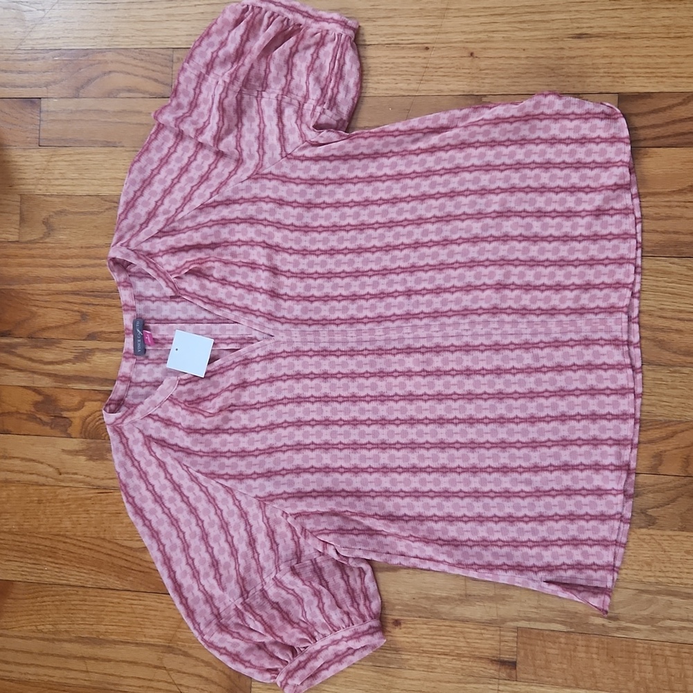 NWT Vince Camuto dahlia rose blouse short puffed sleeves pink shades size small